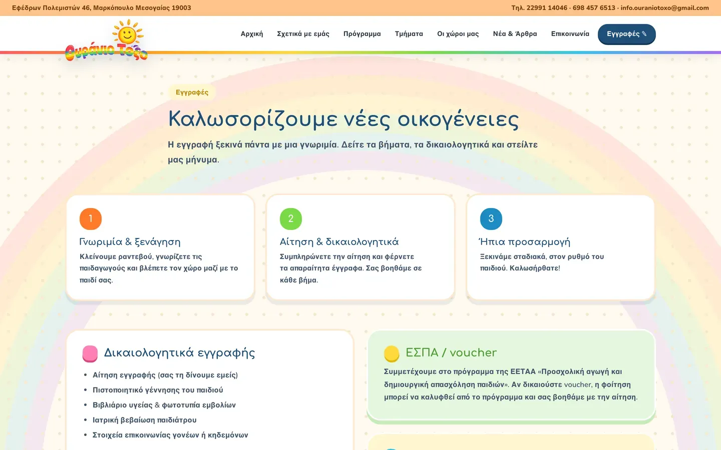 Στιγμιότυπο από την ενότητα «Εγγραφές» της ιστοσελίδας